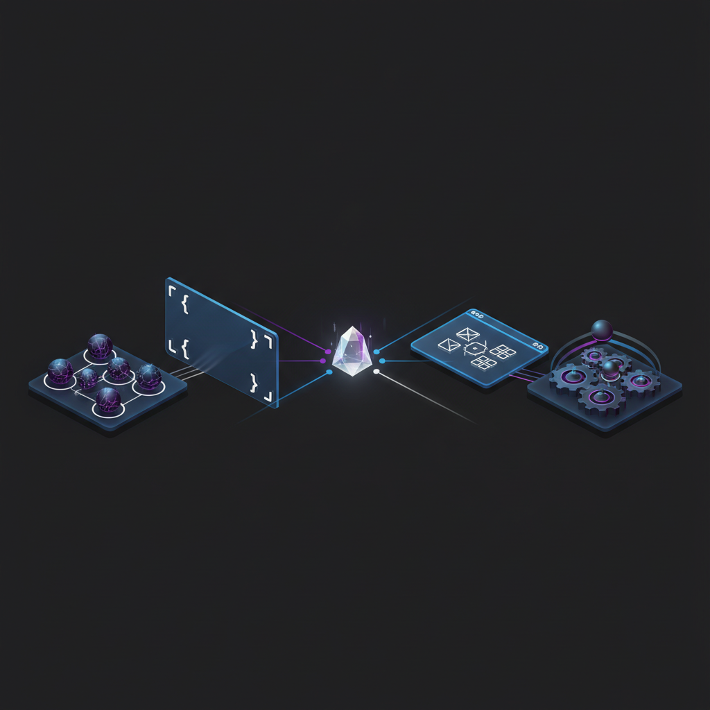 An isometric four-tier worker model showing always-on agents, terminal agents, background desktop workers, and automation workflows as separate execution layers
